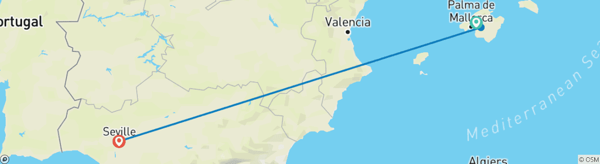 Karte von Radfahren in Andalusien: Von der Küste zur Hauptstadt des Flamenco (7 Tage)