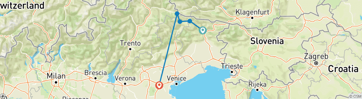 Foto van een kaart met de route van de rondreis