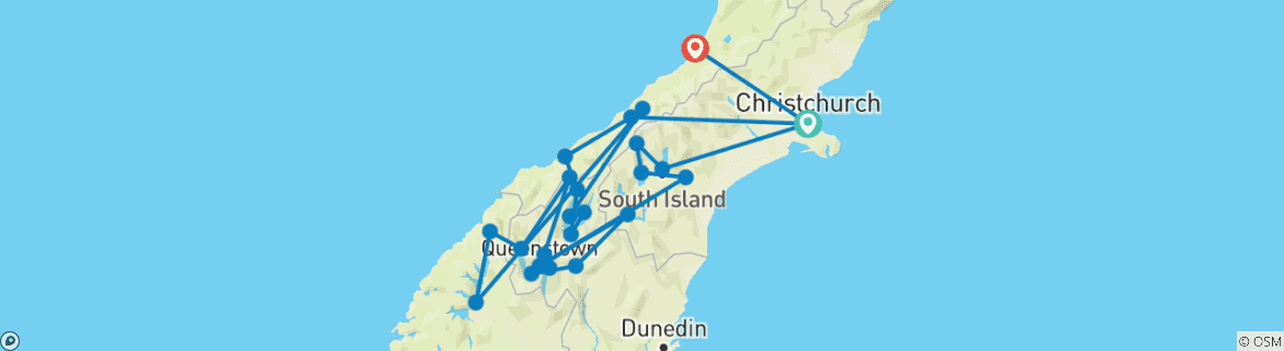 Image d'une carte montrant l'itinéraire du circuit