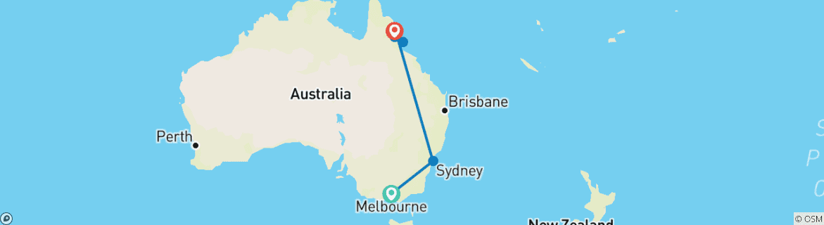 Map of Australien - Die Highlights des Ostens (16 Tage)