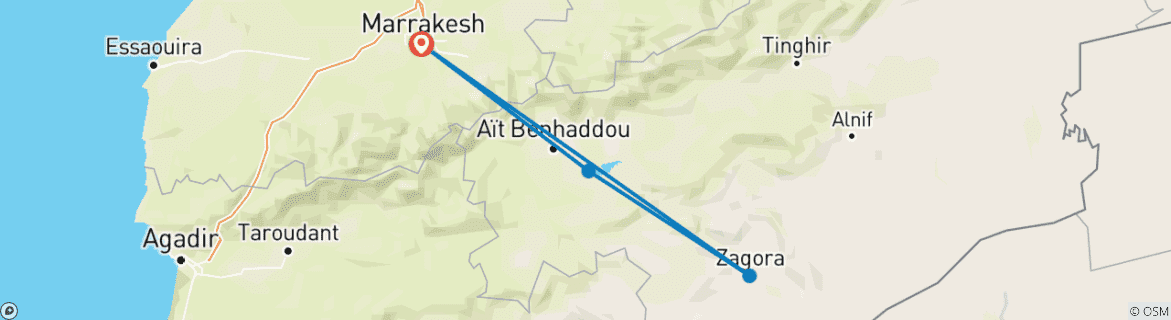 Image of a map showing the route of the tour