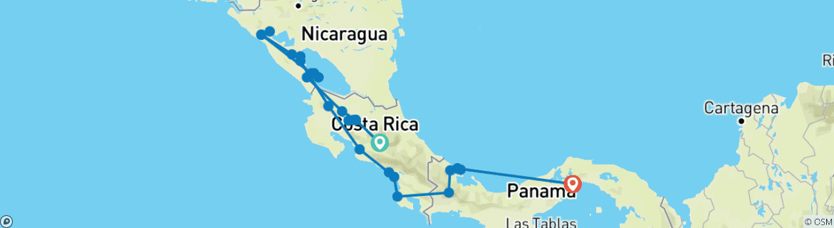 Image of a map showing the route of the tour