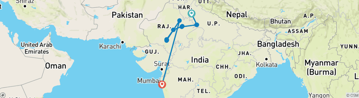 Image d'une carte montrant l'itinéraire du circuit