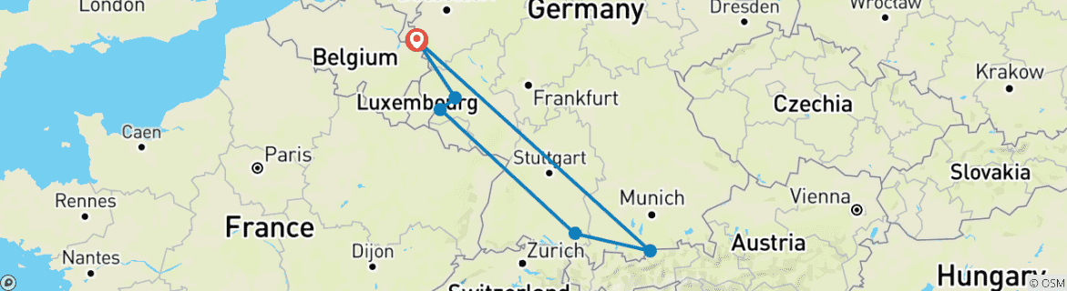 Foto van een kaart met de route van de rondreis