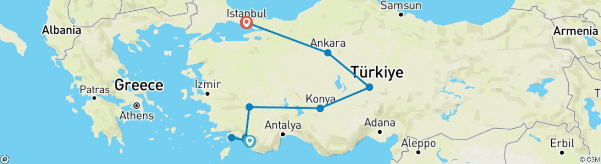 Carte du circuit Croisière Fethiye, Cappadoce et Istanbul - 9 jours