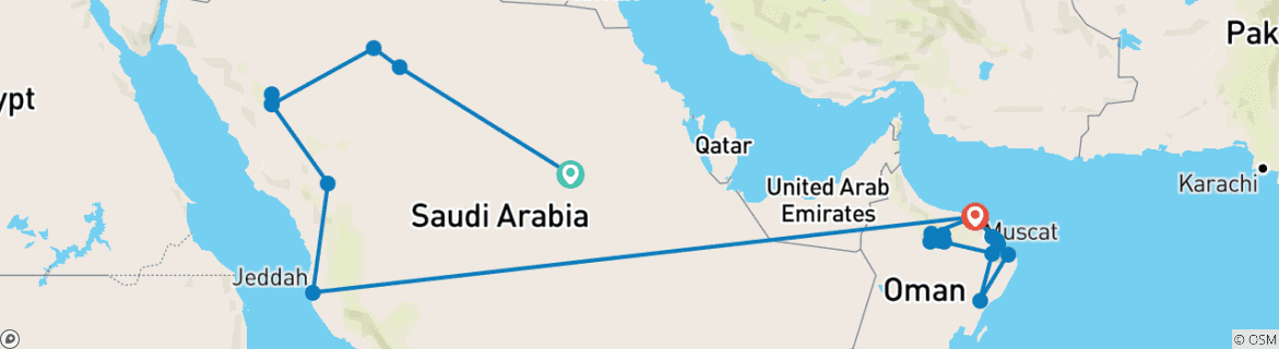 Image d'une carte montrant l'itinéraire du circuit