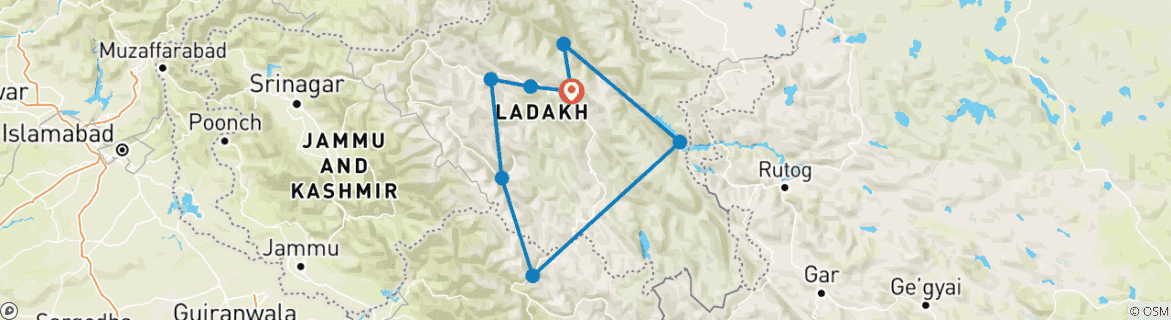 Image d'une carte montrant l'itinéraire du circuit