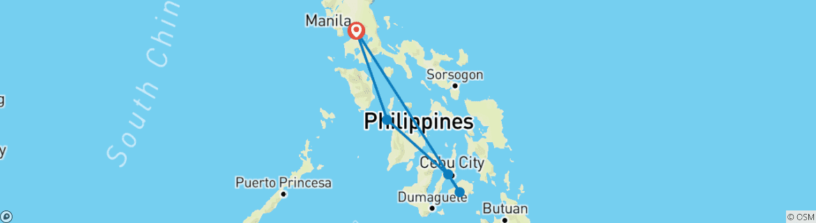 Carte du circuit 7 jours de découverte des Visayas : Boracay Bliss, Cebu Adventures et Bohol Countryside Escape