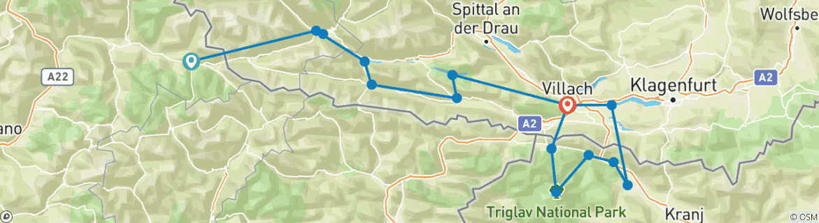 Karte von Fünfzehn Seen zwischen Tirol, Kärnten und Slowenien (7 Tage)
