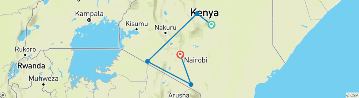 Image of a map showing the route of the tour