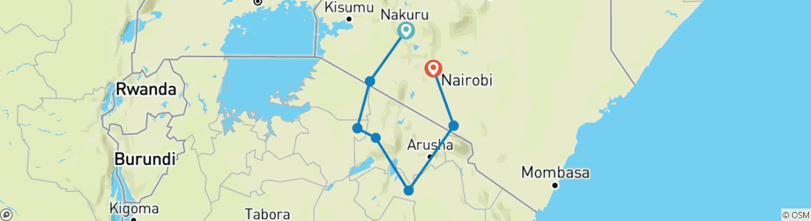 Image of a map showing the route of the tour