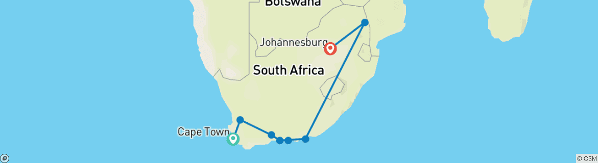 Image of a map showing the route of the tour
