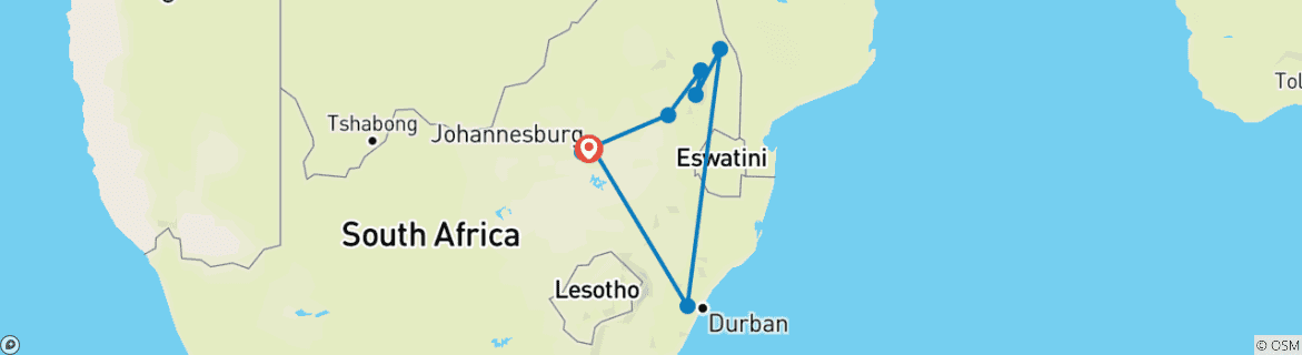 Image of a map showing the route of the tour