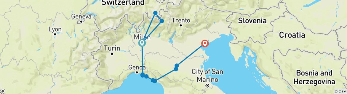 Karte mit der Reiseroute