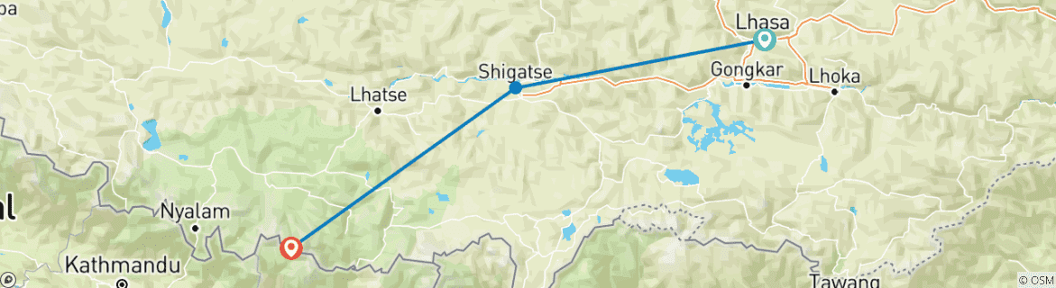 Image of a map showing the route of the tour