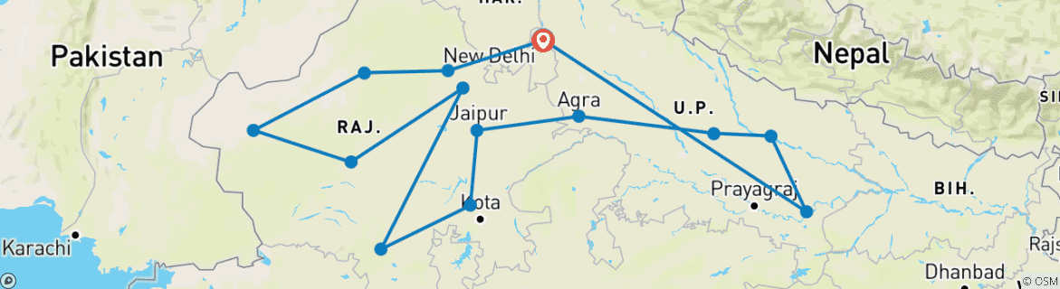 Image d'une carte montrant l'itinéraire du circuit