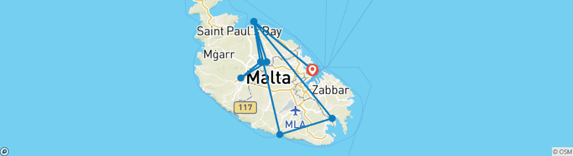 Carte du circuit La Valette et les joyaux cachés de Malte