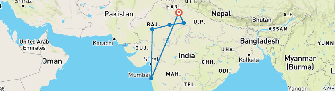 Karte mit der Reiseroute