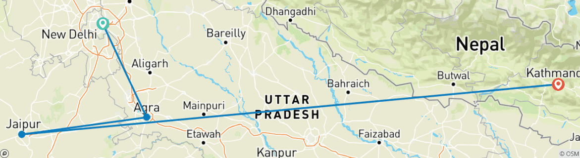 Image d'une carte montrant l'itinéraire du circuit