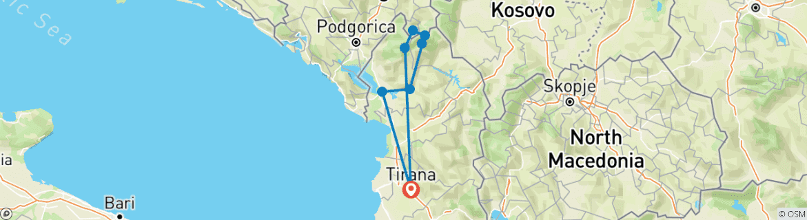 Karte mit der Reiseroute