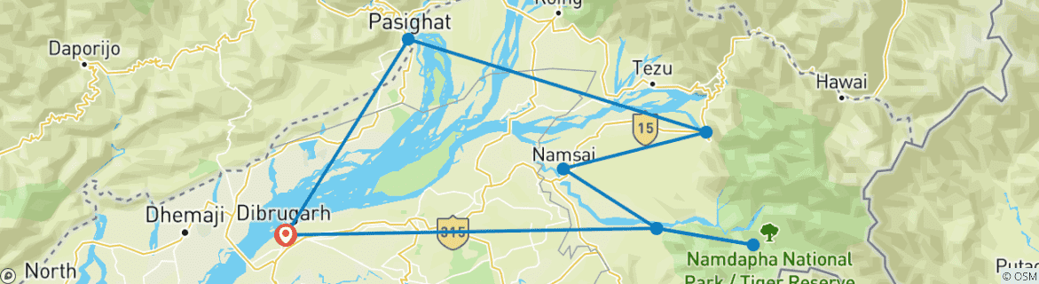 Image d'une carte montrant l'itinéraire du circuit