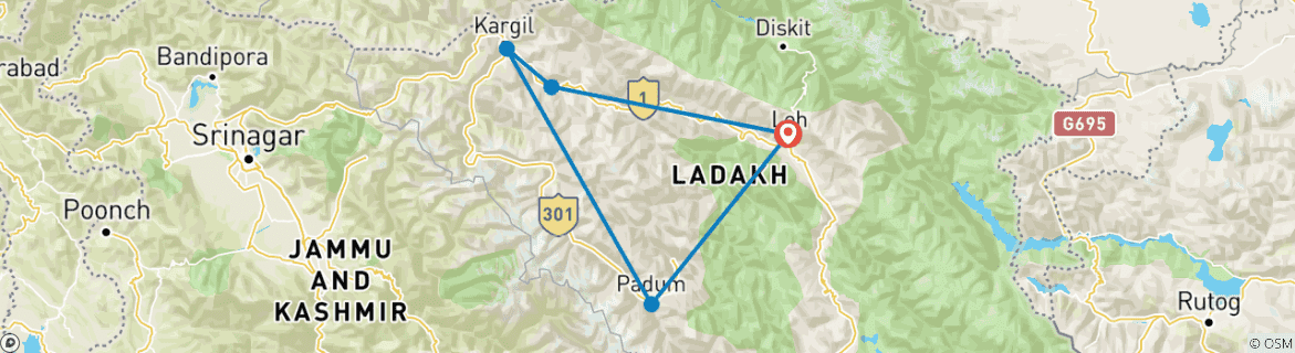 Image d'une carte montrant l'itinéraire du circuit