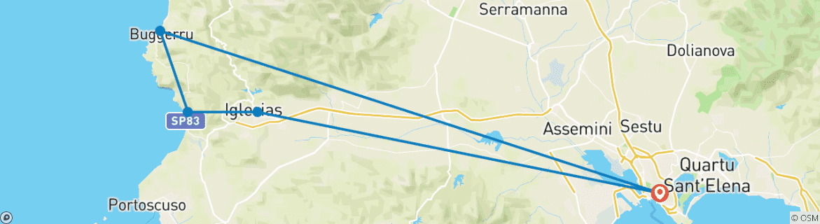 Image d'une carte montrant l'itinéraire du circuit