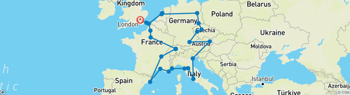Image d'une carte montrant l'itinéraire du circuit