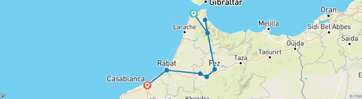 Image of a map showing the route of the tour