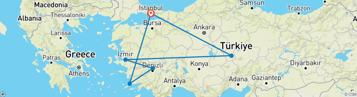Carte du circuit La Turquie majestueuse : Istanbul, la Cappadoce, la mer Égée et l'aventure en goélette