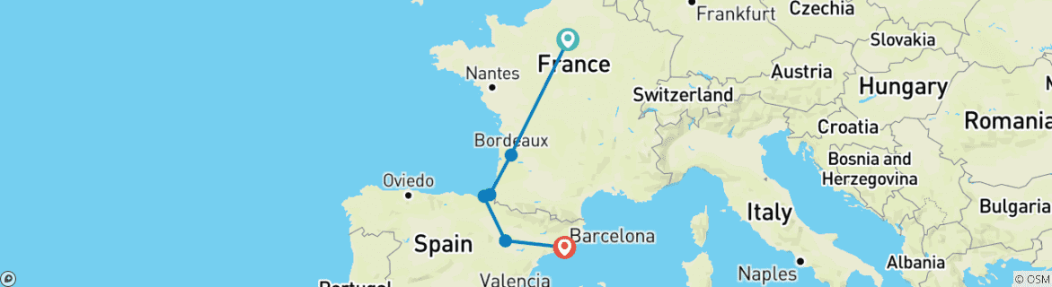 Image d'une carte montrant l'itinéraire du circuit