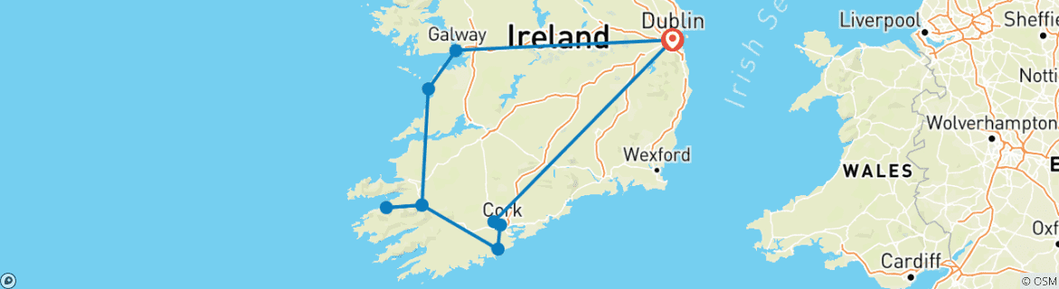 Image of a map showing the route of the tour