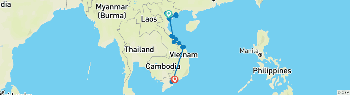 Image of a map showing the route of the tour