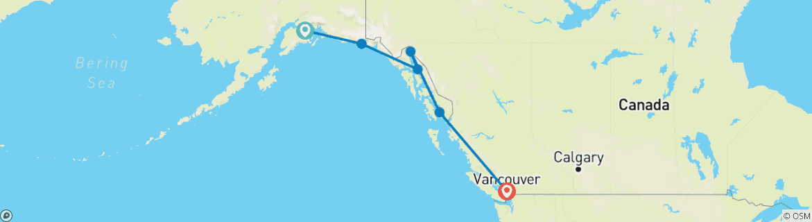 Image of a map showing the route of the tour