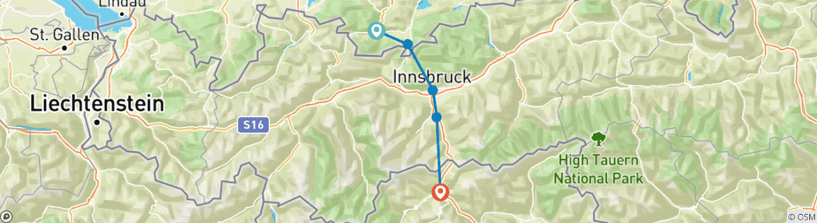 Foto van een kaart met de route van de rondreis