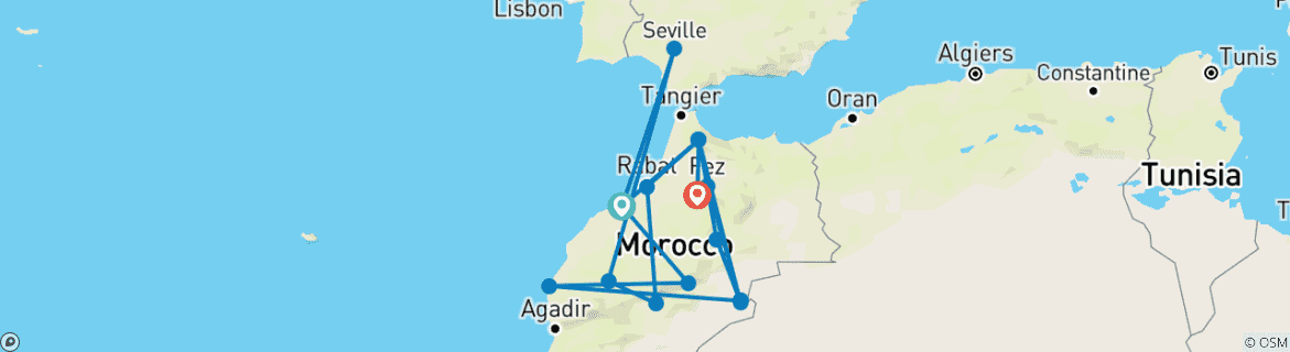 Foto van een kaart met de route van de rondreis