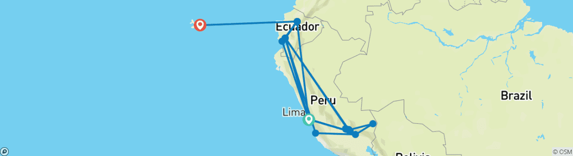 Foto van een kaart met de route van de rondreis