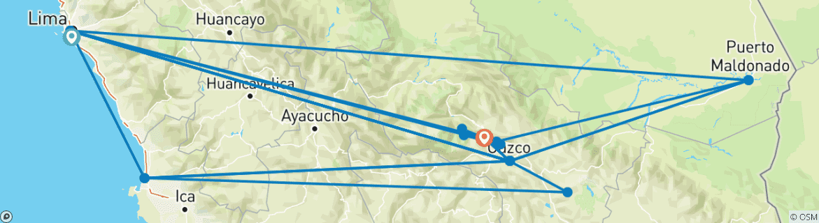 Foto van een kaart met de route van de rondreis