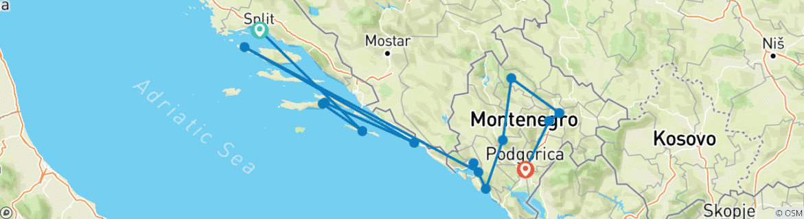 Image d'une carte montrant l'itinéraire du circuit