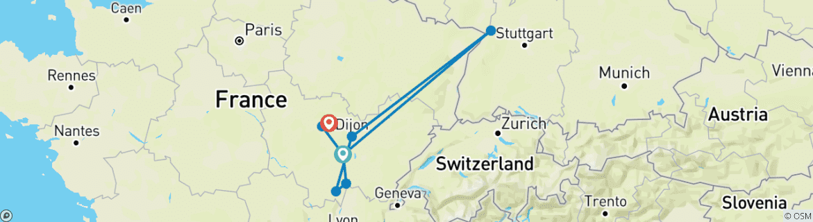 Image d'une carte montrant l'itinéraire du circuit