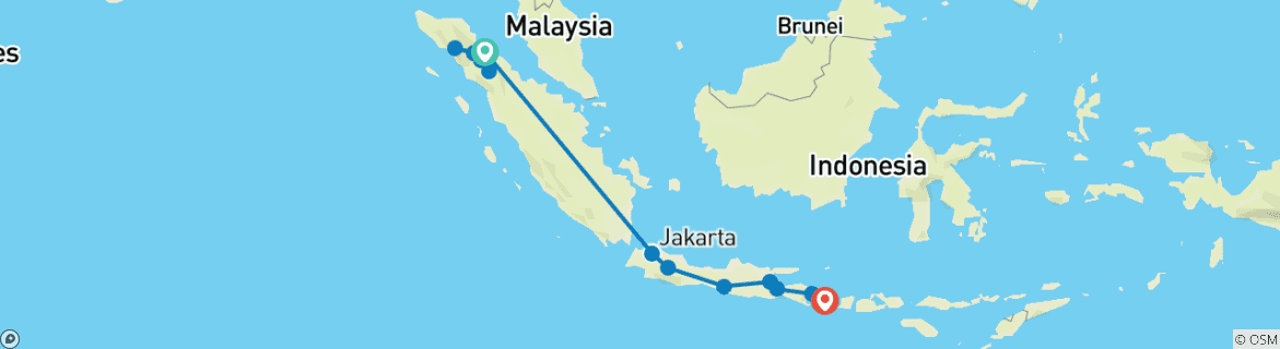 Carte du circuit Le meilleur de l'Indonésie (from Medan to Ubud)