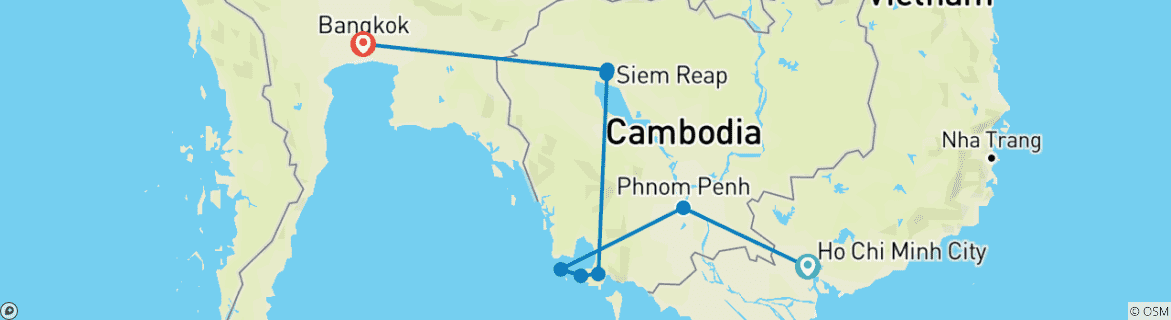 Carte du circuit Le vrai Cambodge (from Hô Chi Minh-Ville<br />
 to Bangkok)