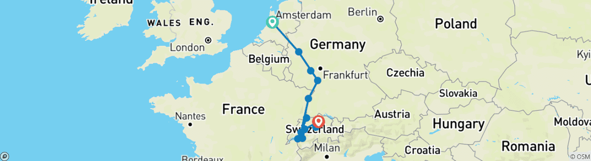 Foto van een kaart met de route van de rondreis