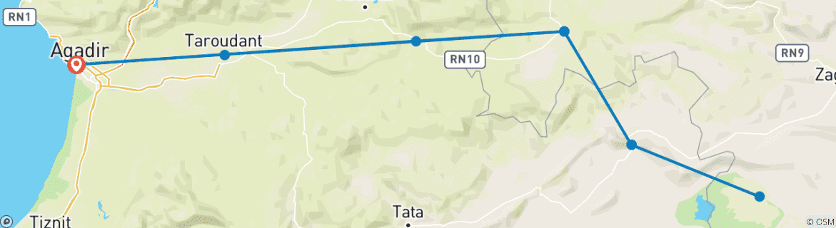 Karte mit der Reiseroute