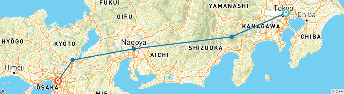 Foto van een kaart met de route van de rondreis