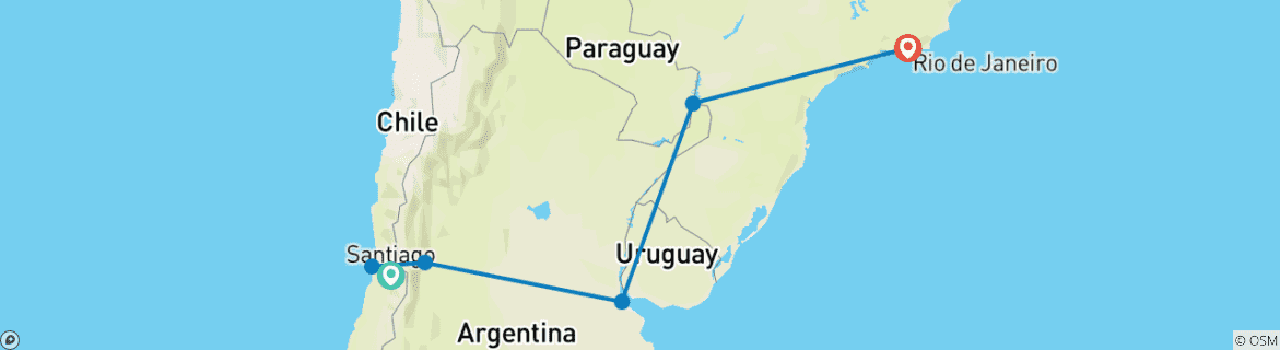 Image of a map showing the route of the tour