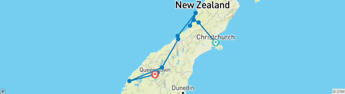 Mapa de Premium Nueva Zelanda isla sur (30 destinations)