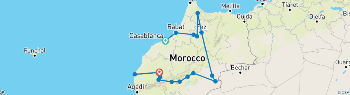 Mapa de Marruecos premium a fondo con Essaouira (34 destinations)