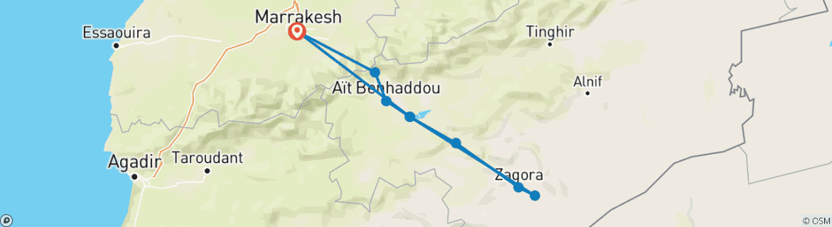 Image d'une carte montrant l'itinéraire du circuit