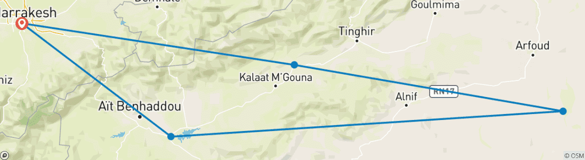 Image of a map showing the route of the tour